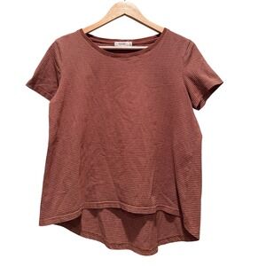 Mod Ref 100% Cotton Brown Rust Striped T-Shirt Size Small